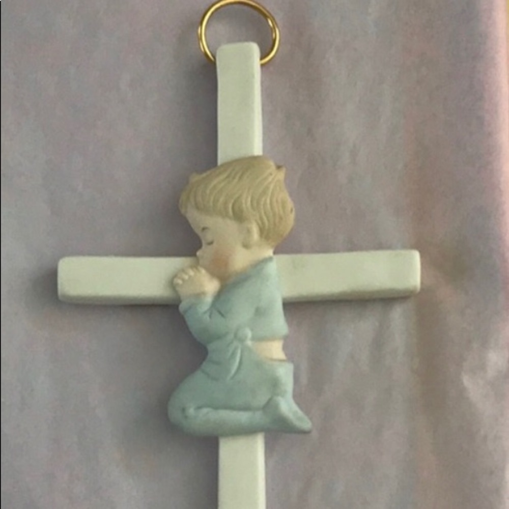 Porcelain Cross with praying boy in PJs🙏🏻